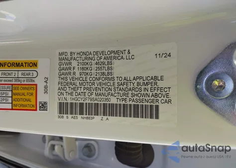 2025 Honda Accord Hybrid Sport-L из США, поврежденный, VIN 1HGCY2F79SA020350